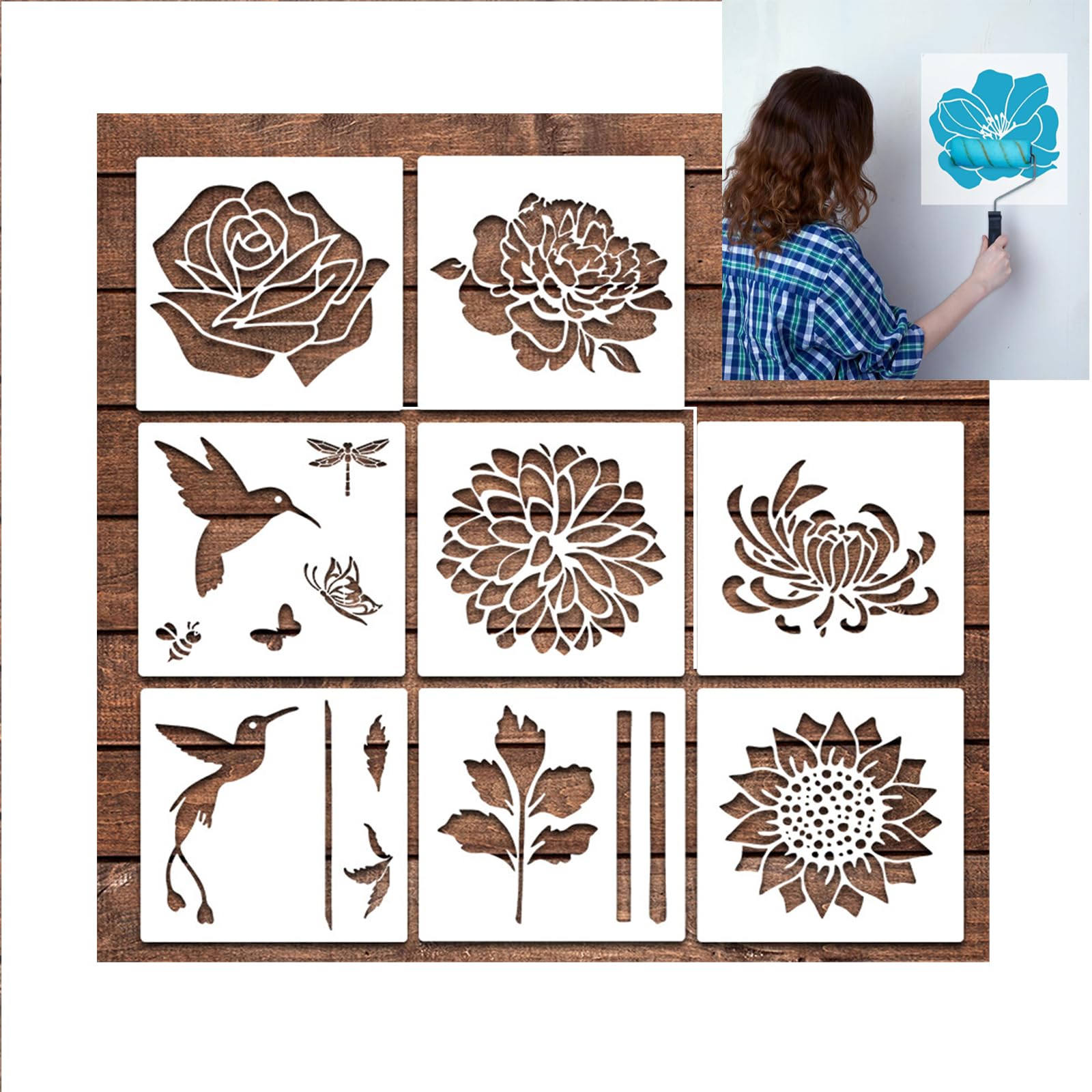 Amazon.co.jp: 壁に絵を描くことのための大きな花のステンシル、再利用